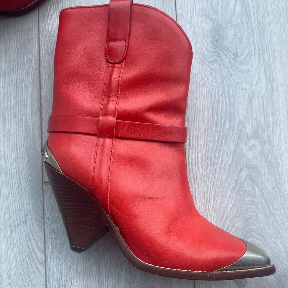 Isabel Marant Red Ankle Boots with Silver Tips - Picture 2 of 4
